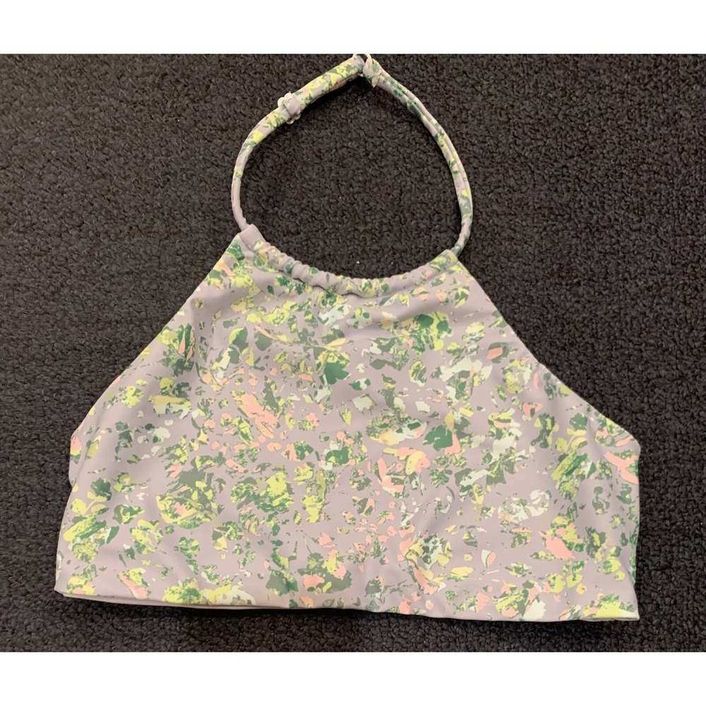 NWOT Zella Swimsuit Bikini Top Girls Size 12 Halter Purple Floral